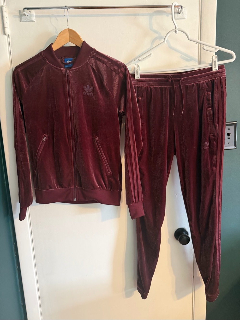 ADIDAS Originals Maroon Velour Track Jacket & Pants Set, Size S/XS, Streetwear